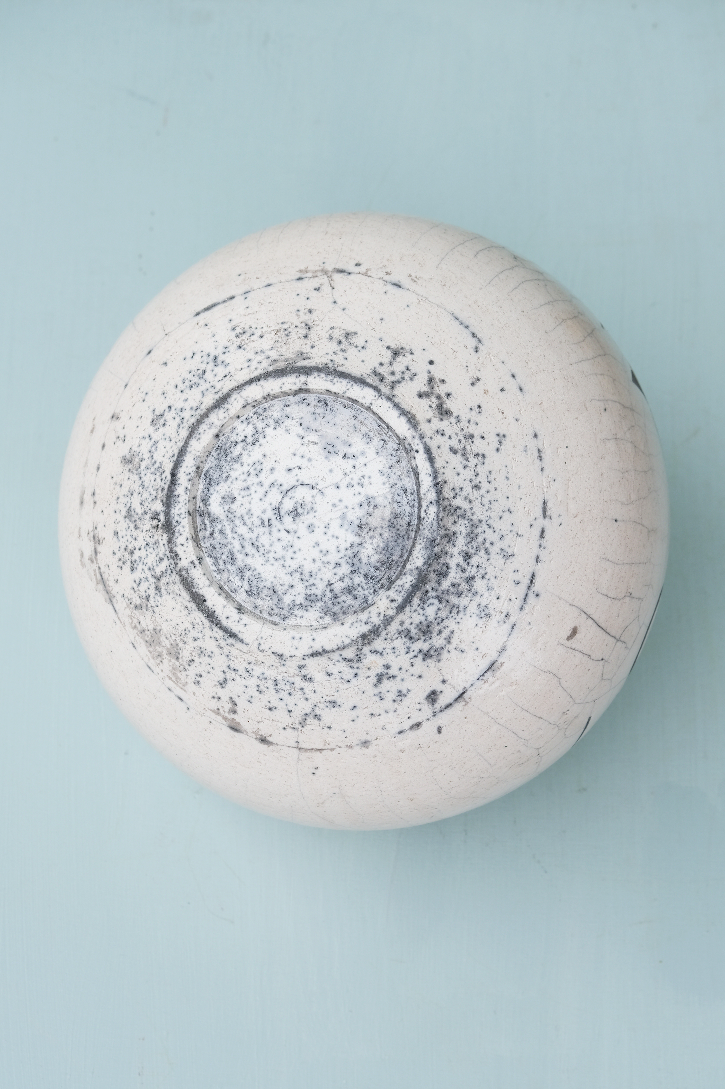 Large Round Raku Vase with Geometric Shapes