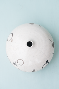 Large Round Raku Vase with Geometric Shapes