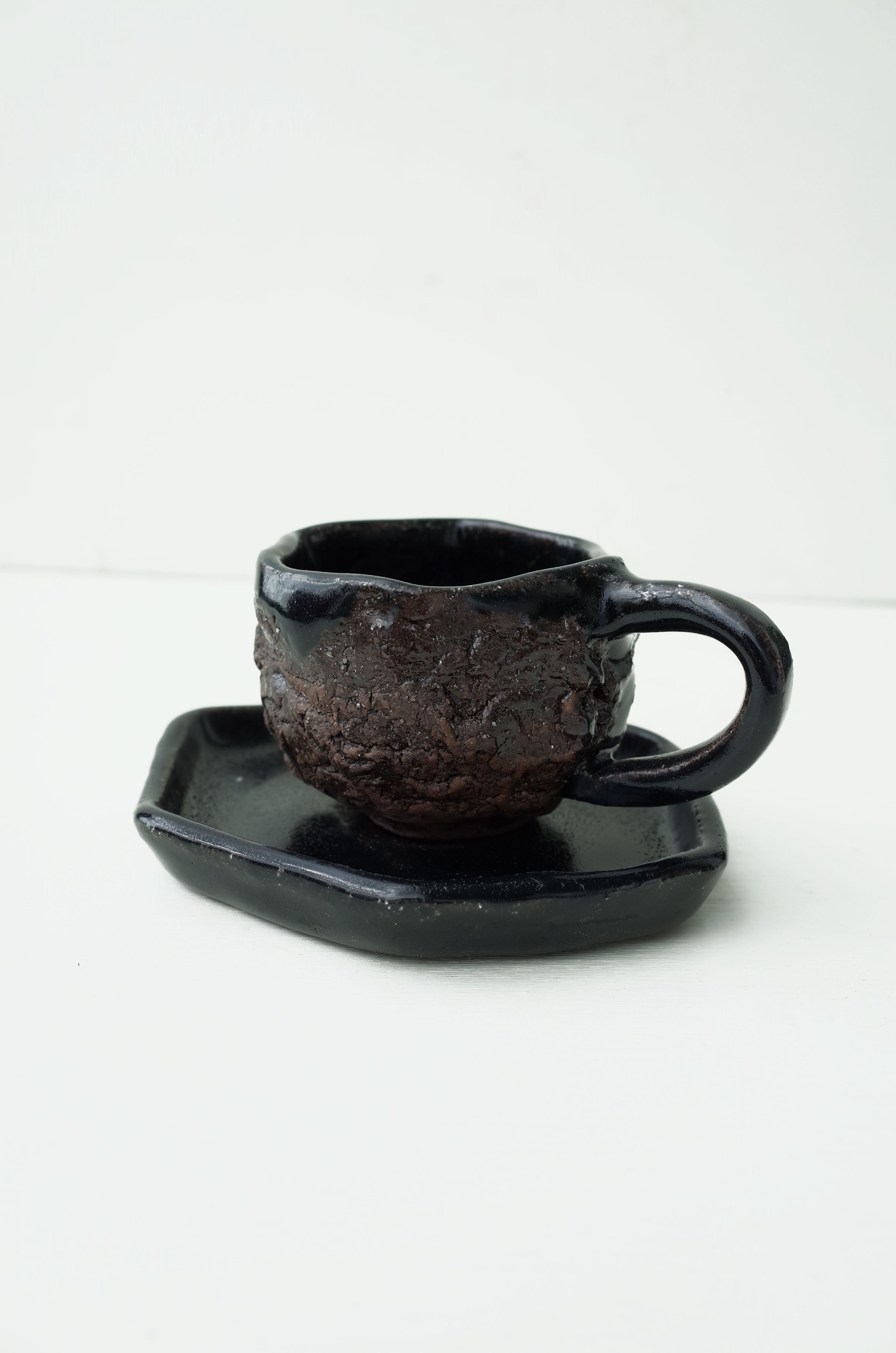 Carved Espresso Cup and Saucer